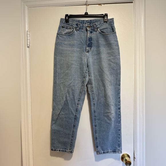 VINTAGE 90s LL BEAN High Waist Straight Tapered Leg Jeans Light Wash Sz12 petite - Picture 1 of 14